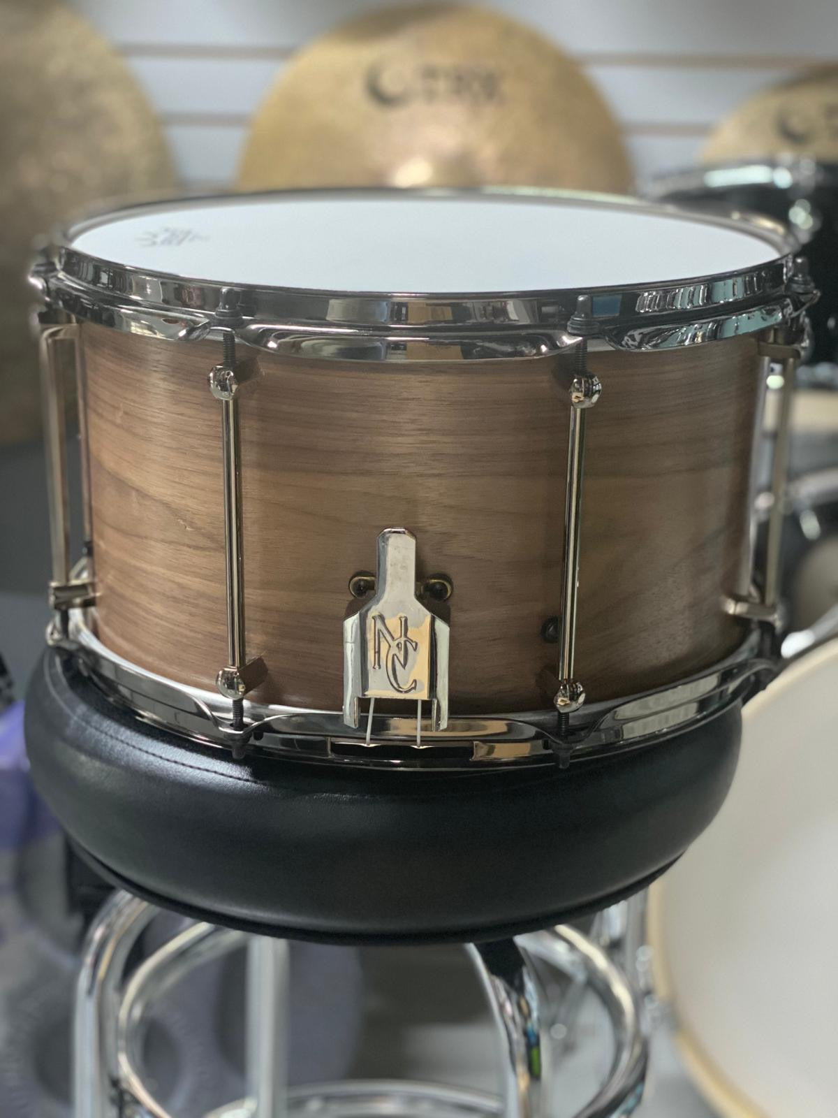 Noble & Cooley - Walnut Ply Snare Drum 8 x 14 Natural Satin Black Hardware & Hoops