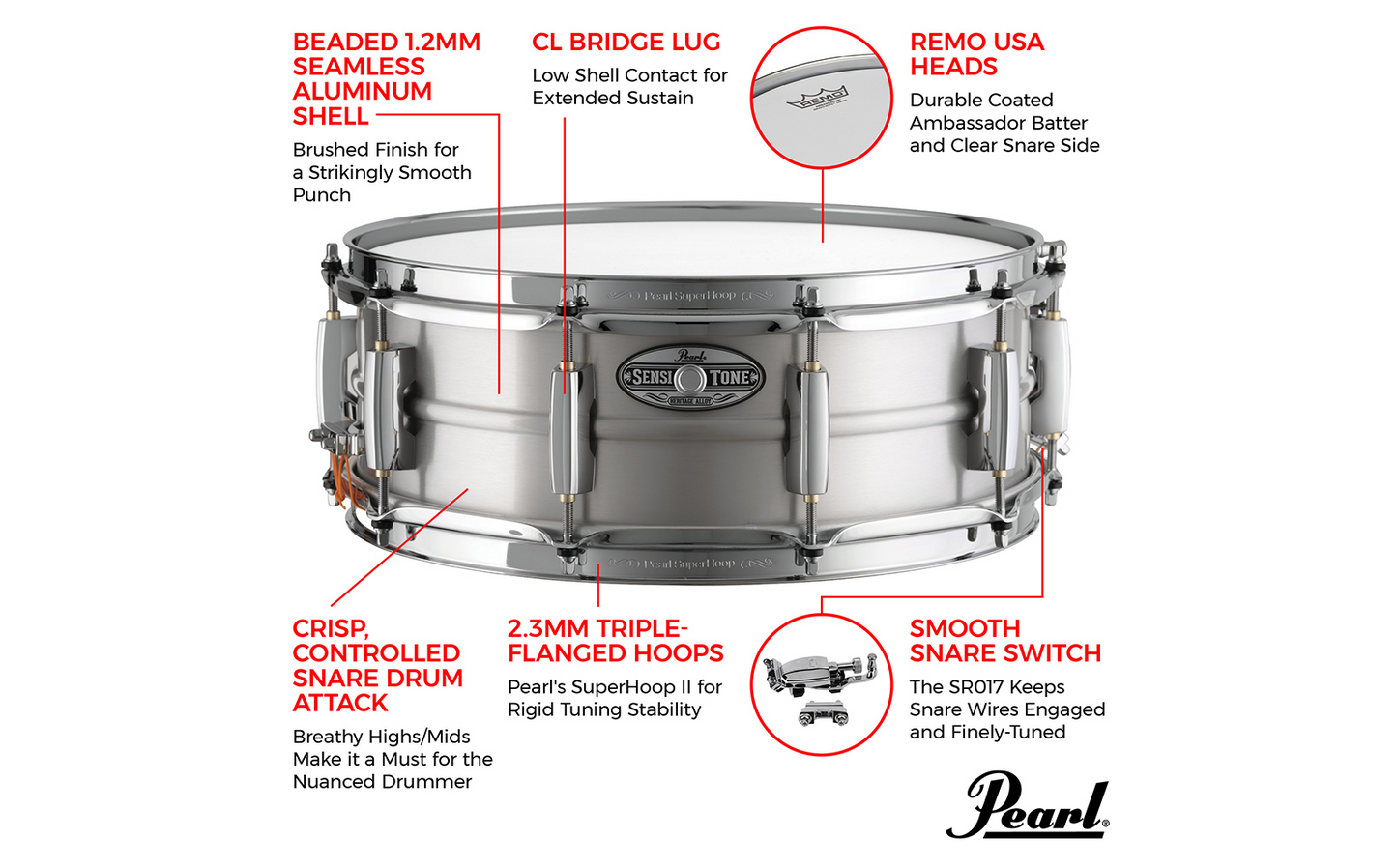 Sensitone - Heritage Alloy 6.5 x 14 Aluminum Snare Drum
