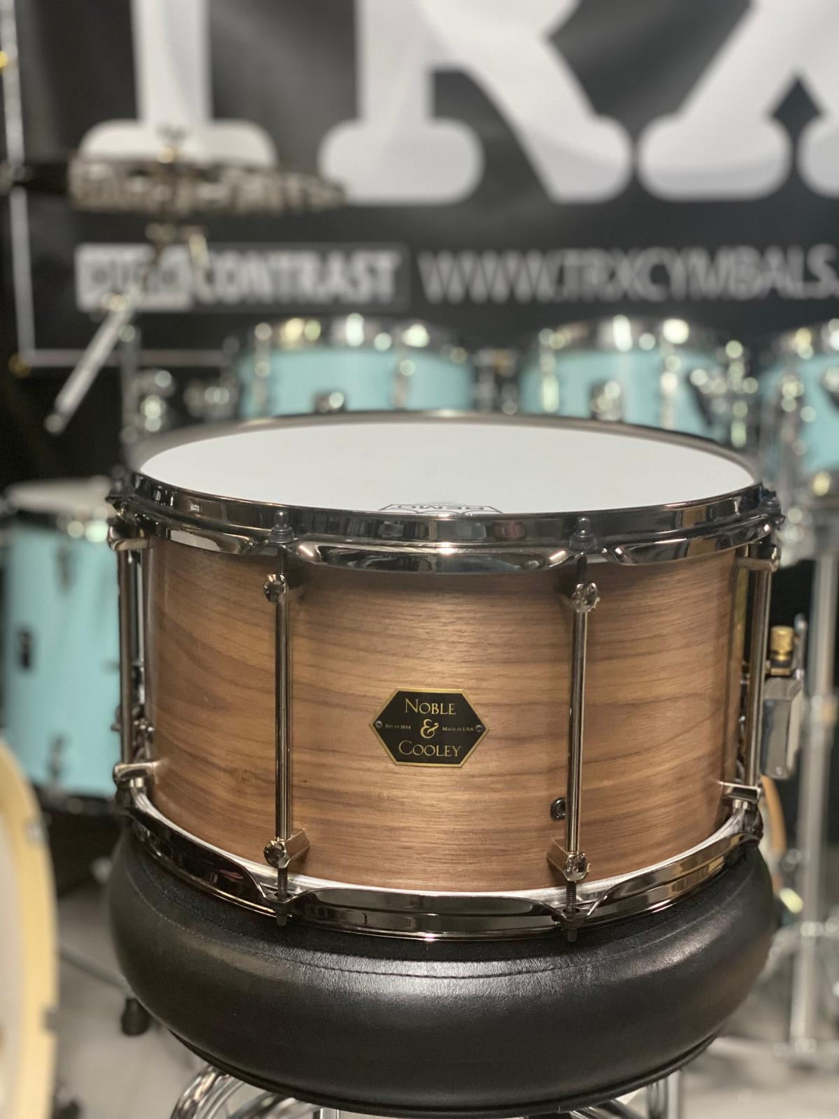 Noble & Cooley - Walnut Ply Snare Drum 8 x 14 Natural Satin Black Hardware & Hoops