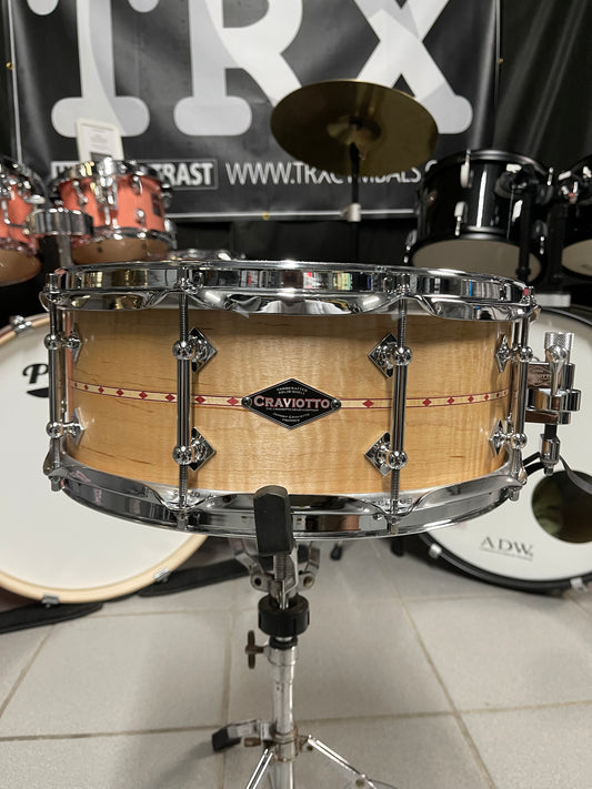 Craviotto - Custom Shop 14x5.5 Maple Natural with Red Inlay Snare Drum