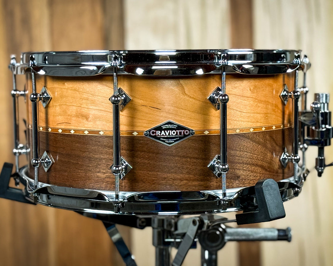 Craviotto - Custom Shop 6.5x14 inch Walnut & Cherry with Cherry Inlay Snare Drum