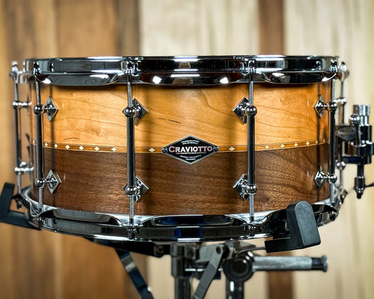 Craviotto - Custom Shop 6.5x14 inch Walnut & Cherry with Cherry Inlay Snare Drum