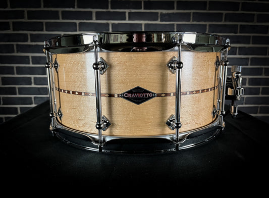 Craviotto - Custom Shop 6.5x14 inch Birdseye Maple Natural with Walnut Inlay Snare Drum