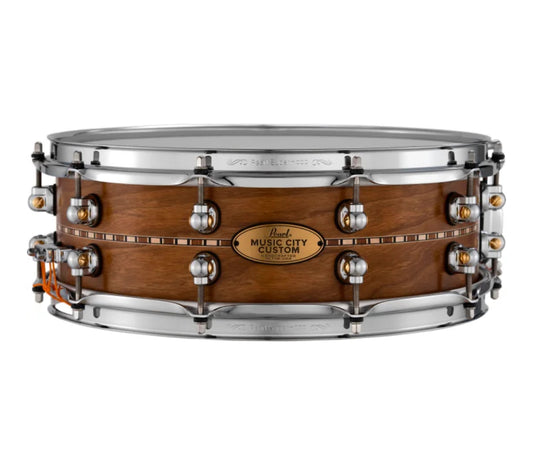 Pearl - Music City Custom Solid Cherry Snare Drum - 5 x 14-inch - Natural with Boxwood-Rosewood Inlay