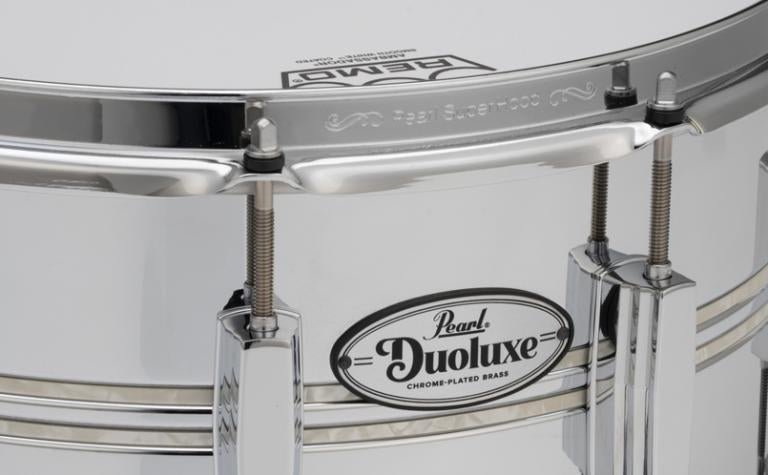 Pearl - DuoLuxe Chrome over Brass Snare Drum - 5 x 14-inch - Nicotine White Marine Pearl Inlay