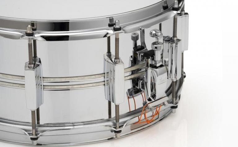 Pearl - DuoLuxe Chrome over Brass Snare Drum - 5 x 14-inch - Nicotine White Marine Pearl Inlay