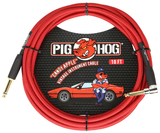 Pig Hog - "Candy Apple Red" Instrument Cable 10ft - Right Angle